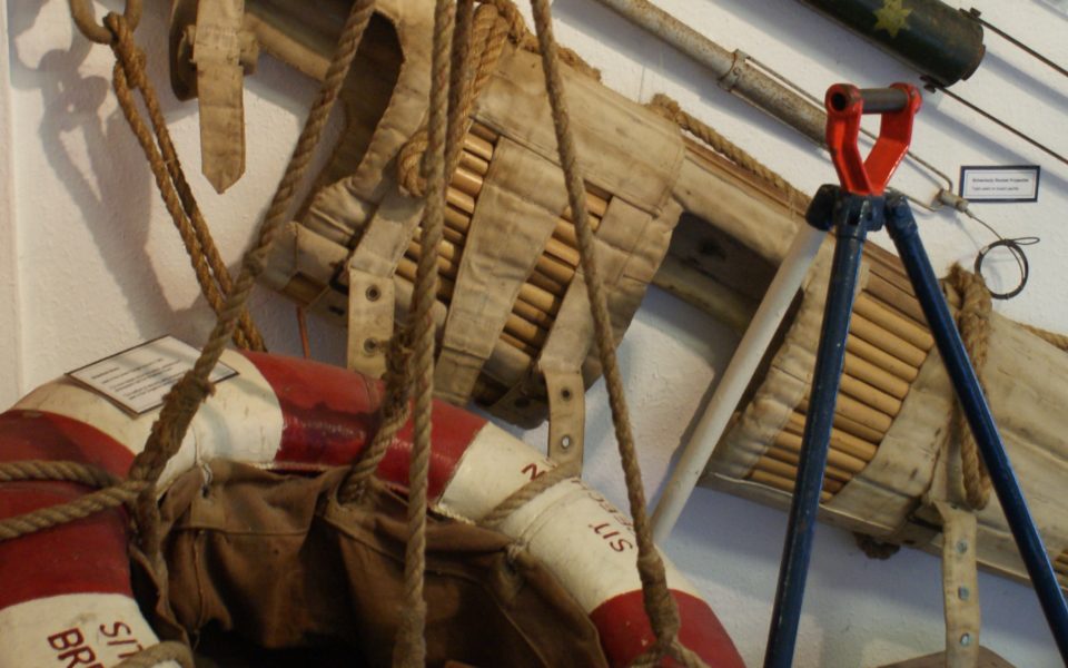 Antique life saving apparatus in the Hartland Quay museum