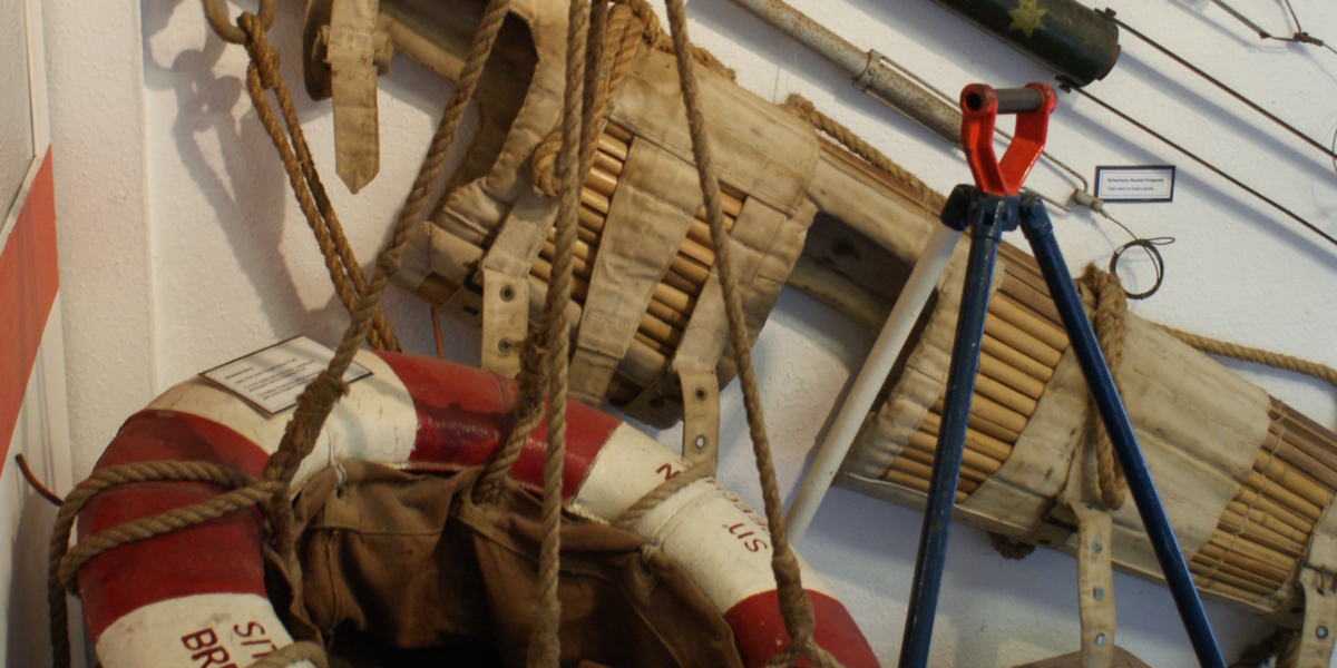 Antique life saving apparatus in the Hartland Quay museum