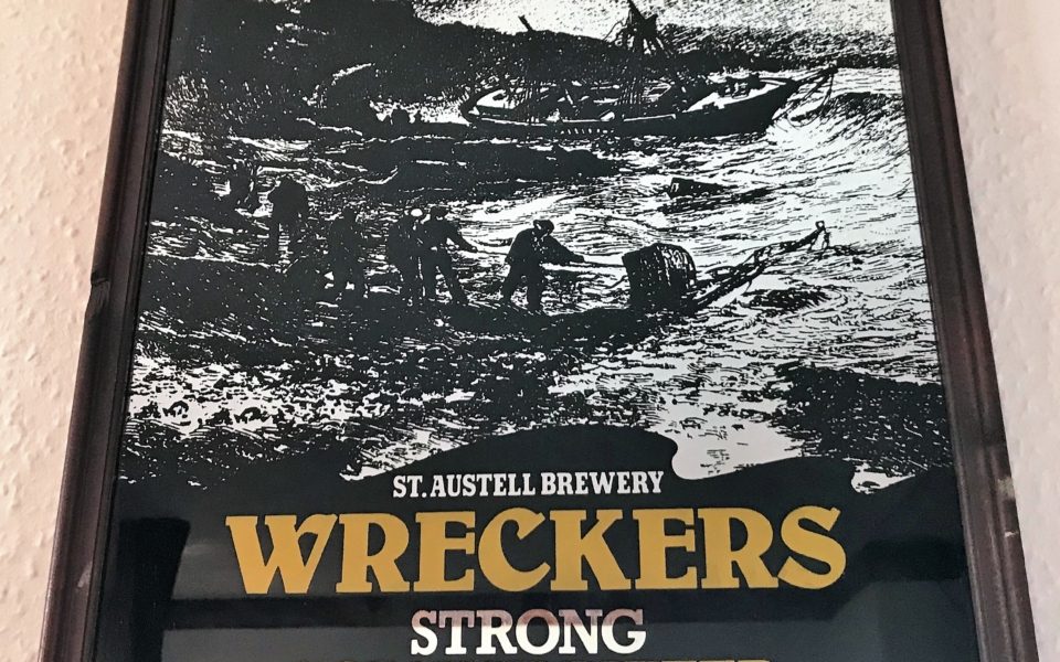A poster for St Austell Brewery Wreckers Strong in the Wreckers Retreat Bar, Hartland Quay Hotel