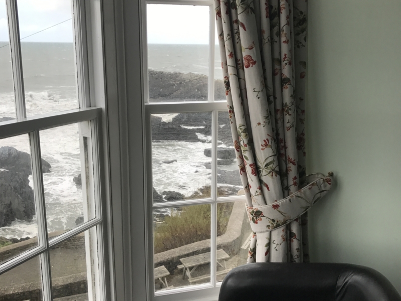 A view over the sea from one of the bedrooms at the Hartland Quay Hotel