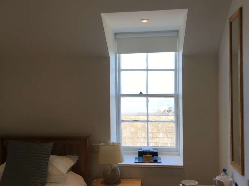 The window in one of the single rooms at the Hartland Quay Hotel