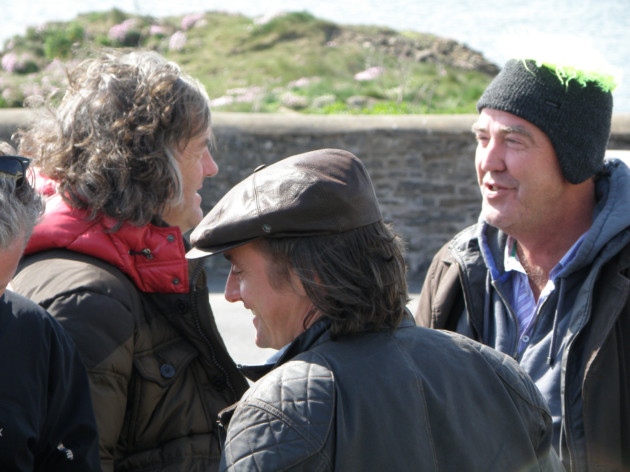 Top Gear presenters during filming at Hartland Quay