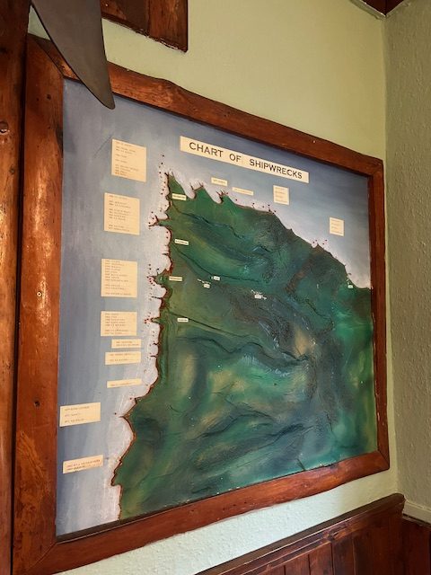 A map of shipwrecks on the wall in The Wreckers Retreat