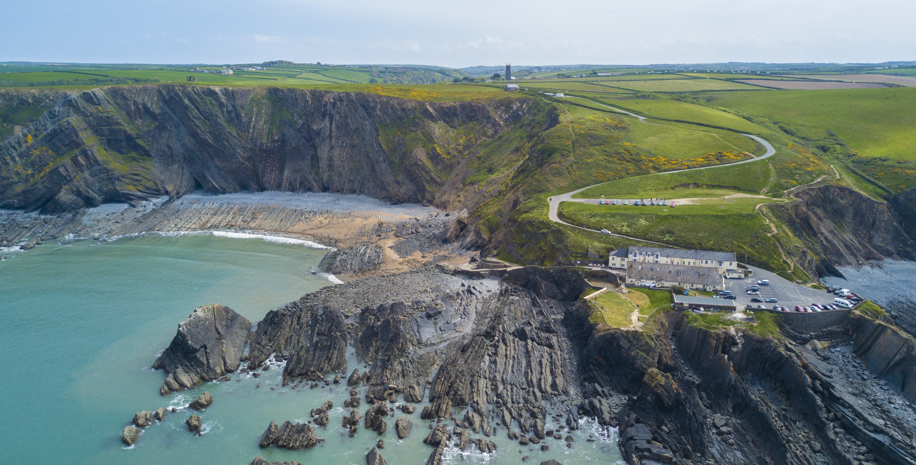 Aerial photo of Hartland Quay and the surrounding area taken from the west